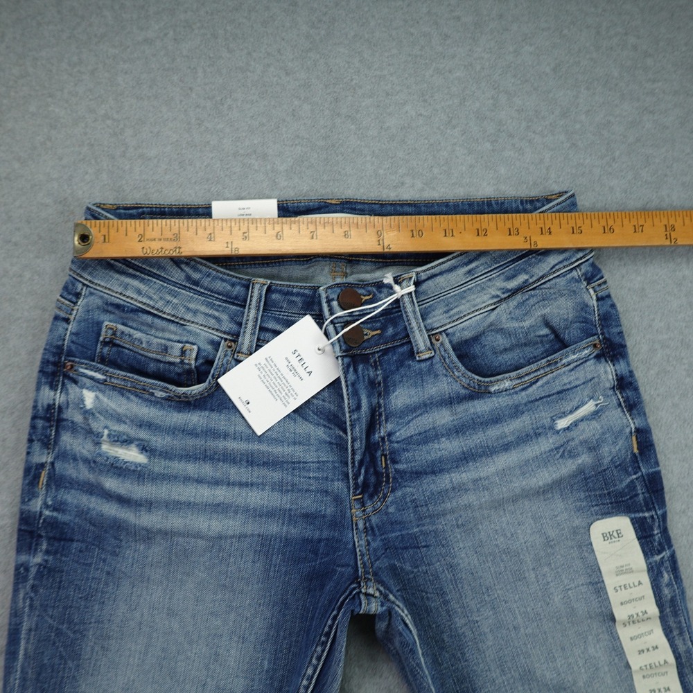 BKE Stella Jeans Womens 29x34 Blue Slim Low Rise Bootcut Distressed Western - Picture 6 of 14